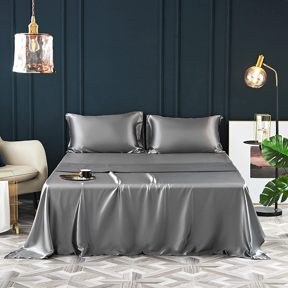 New 4 Pcs Satin Sheets Queen - Silk Silky Super Soft Extra Deep Pocket Queen set - Picture 3 of 16